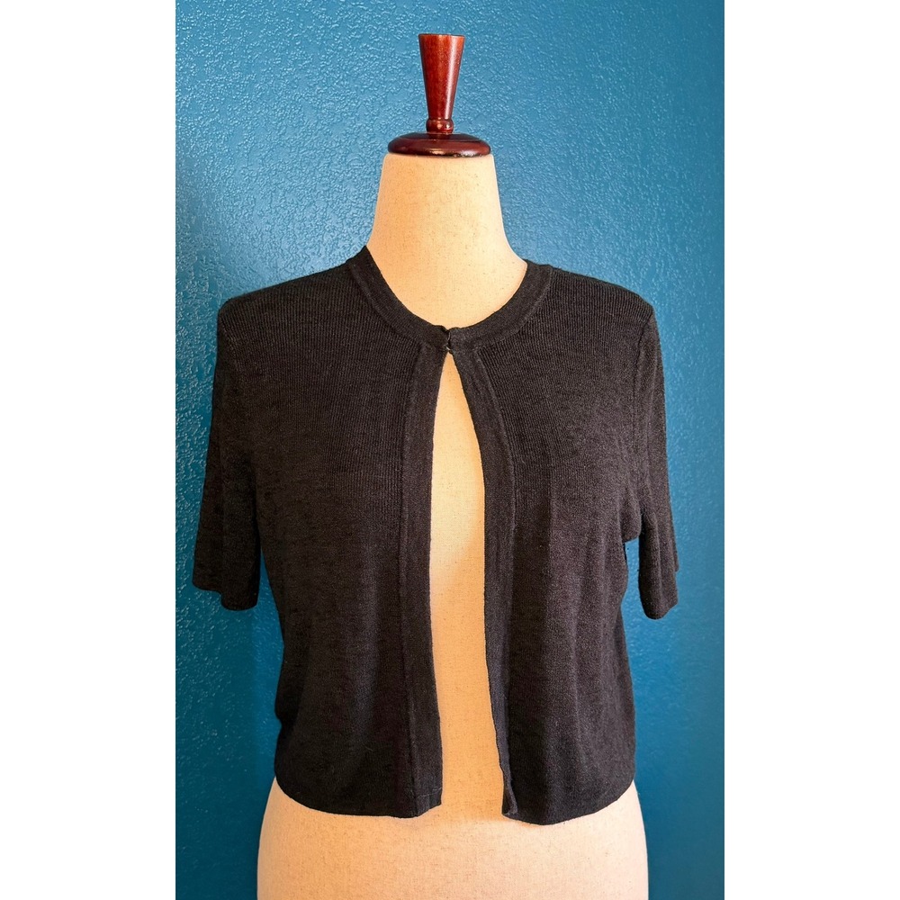 Banana Republic Womens L Gray Ramie Rayon Short Sleeve Cropped Cardigan Sweater